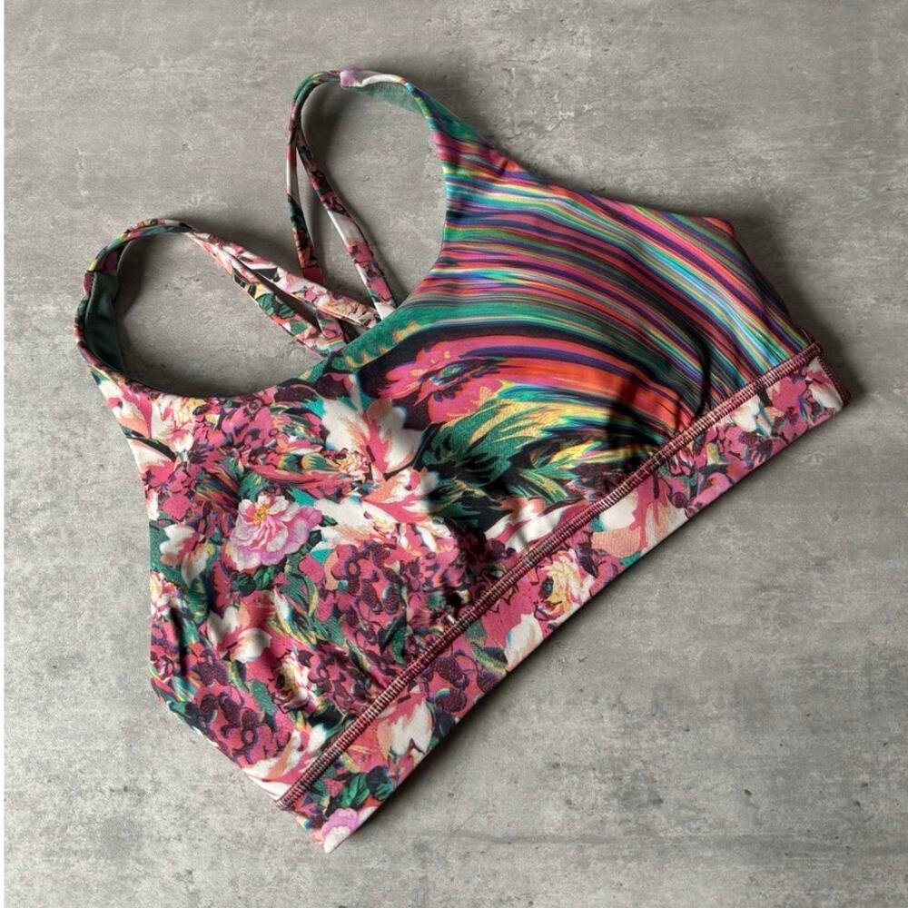 Lululemon Energy Bra Nulux Spectrum W2AXTS Pink Green Floral Stripe US 8 Sporty - Picture 10 of 10